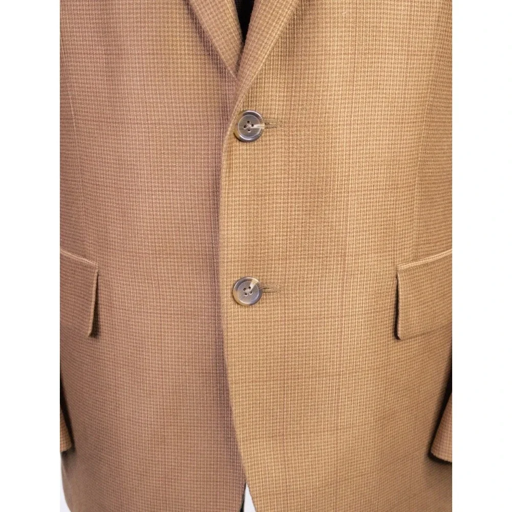 Chaps Blazer Sport Coat Sz 40S Camel Beige Tan Poly Blend Two Button Jacket